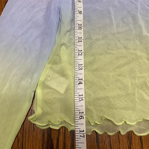 Aerie Mesh Long Sleeved Crop Top Purple Blue Yellow Ombré Womens Large NWT - Picture 3 of 7